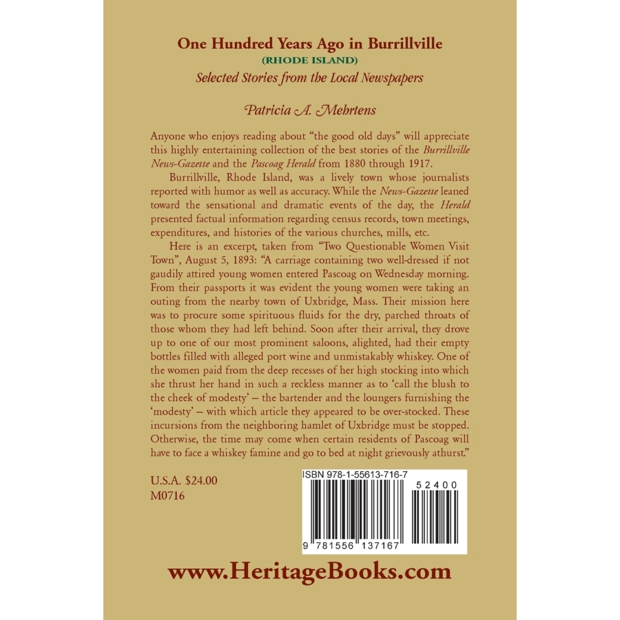 100 Years Ago In Burrillville (Rhode Island): Selected Stories from the Local Newspapers back cover