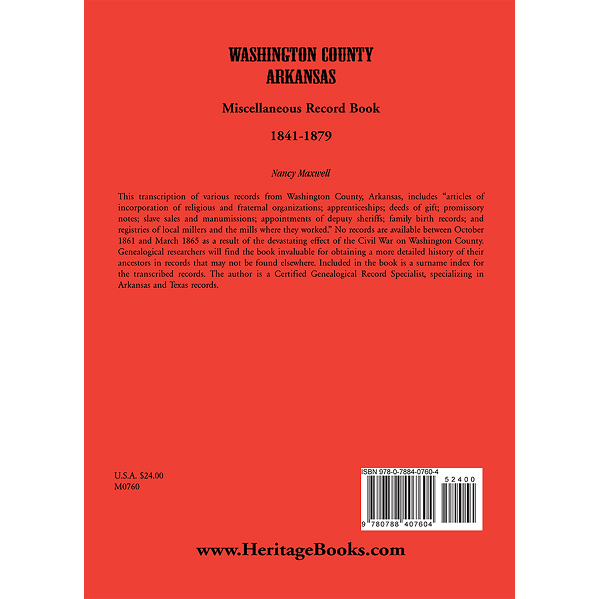 Washington County, Arkansas Miscellaneous Record Book, 1841-1879 back cover