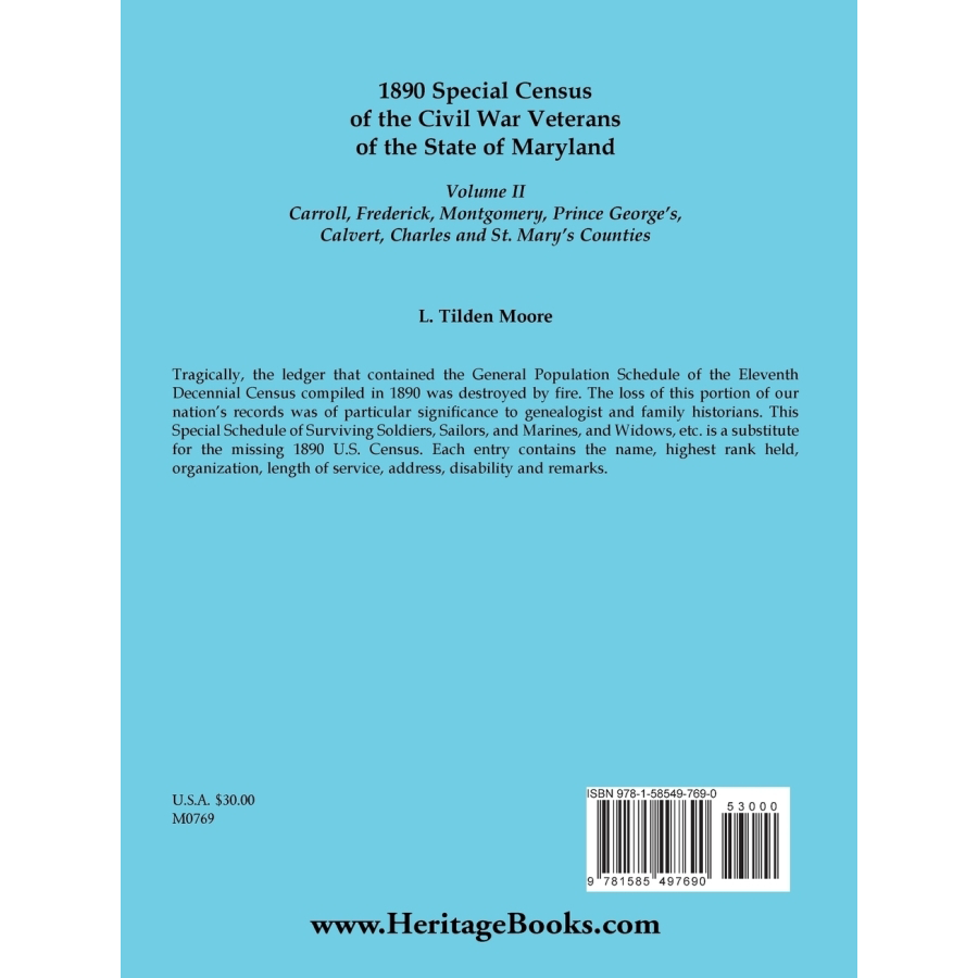 1890 Special Census of the Civil War Veterans of the State of Maryland: Volume II back cover