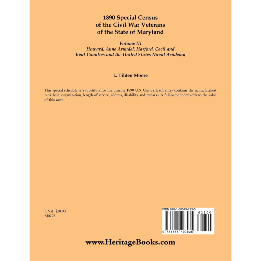1890 Special Census of the Civil War Veterans of the State of Maryland: Volume III back cover