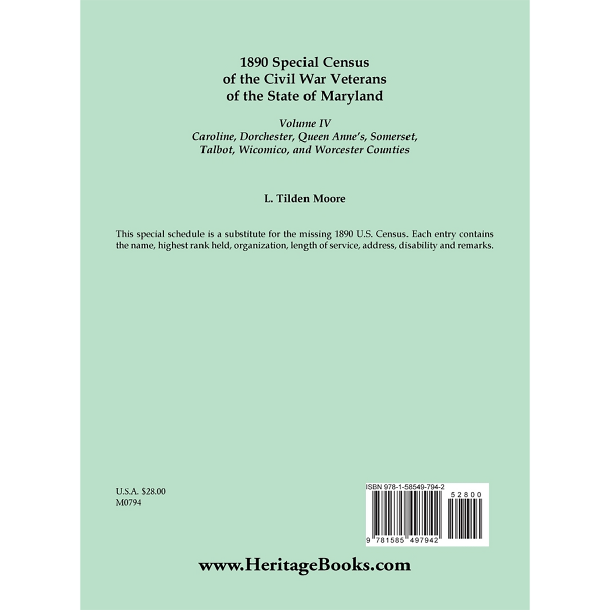 1890 Special Census of the Civil War Veterans of the State of Maryland: Volume IV back cover
