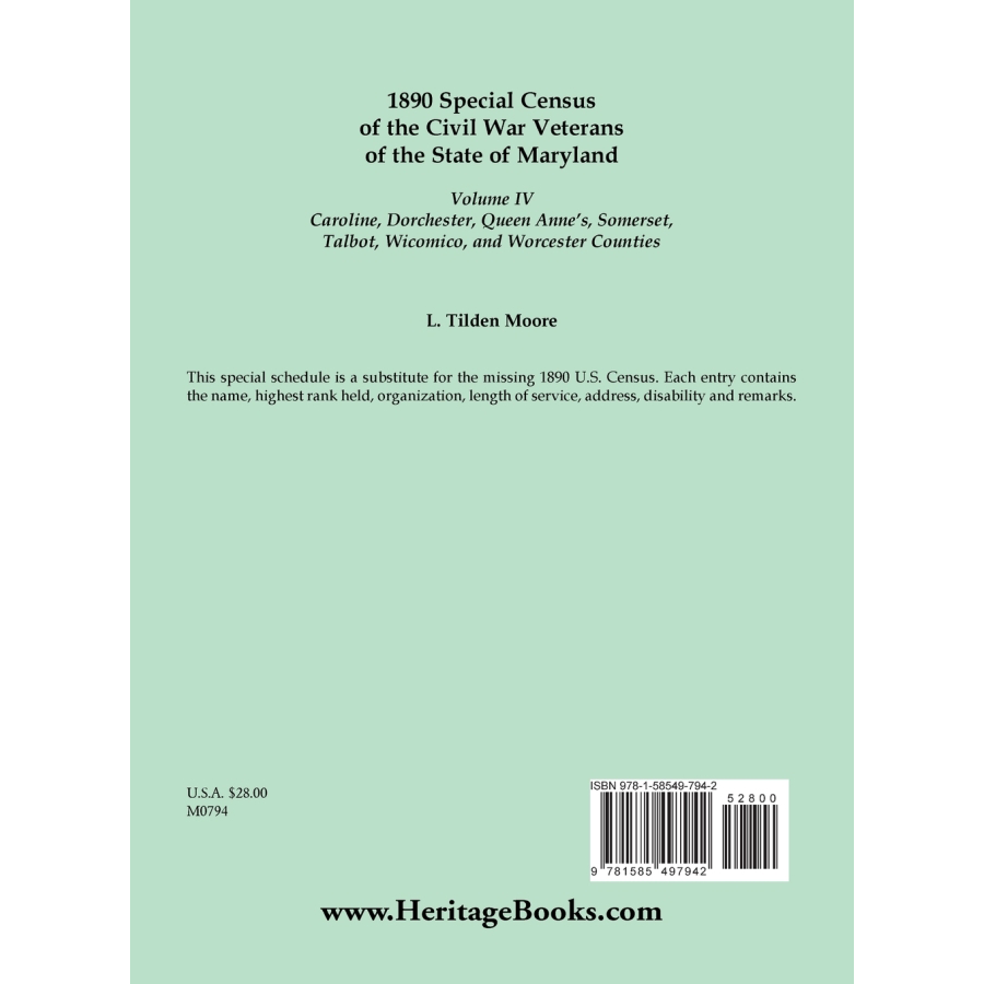 1890 Special Census of the Civil War Veterans of the State of Maryland: Volume IV back cover