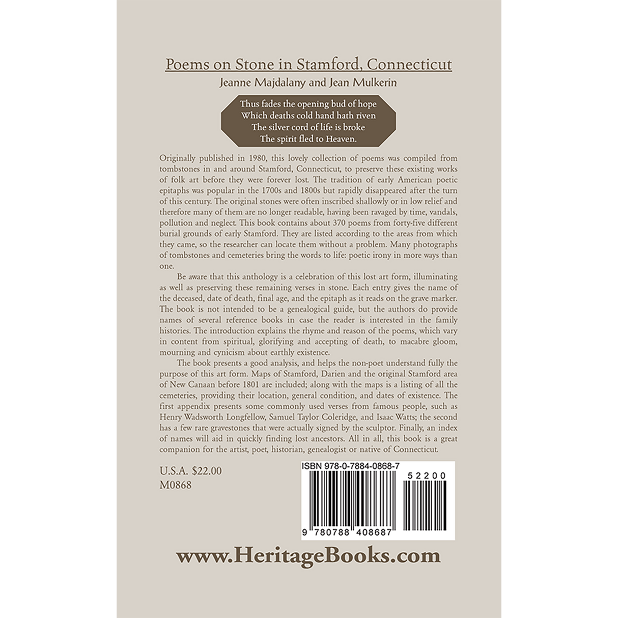 Poems on Stone in Stamford, Connecticut back cover