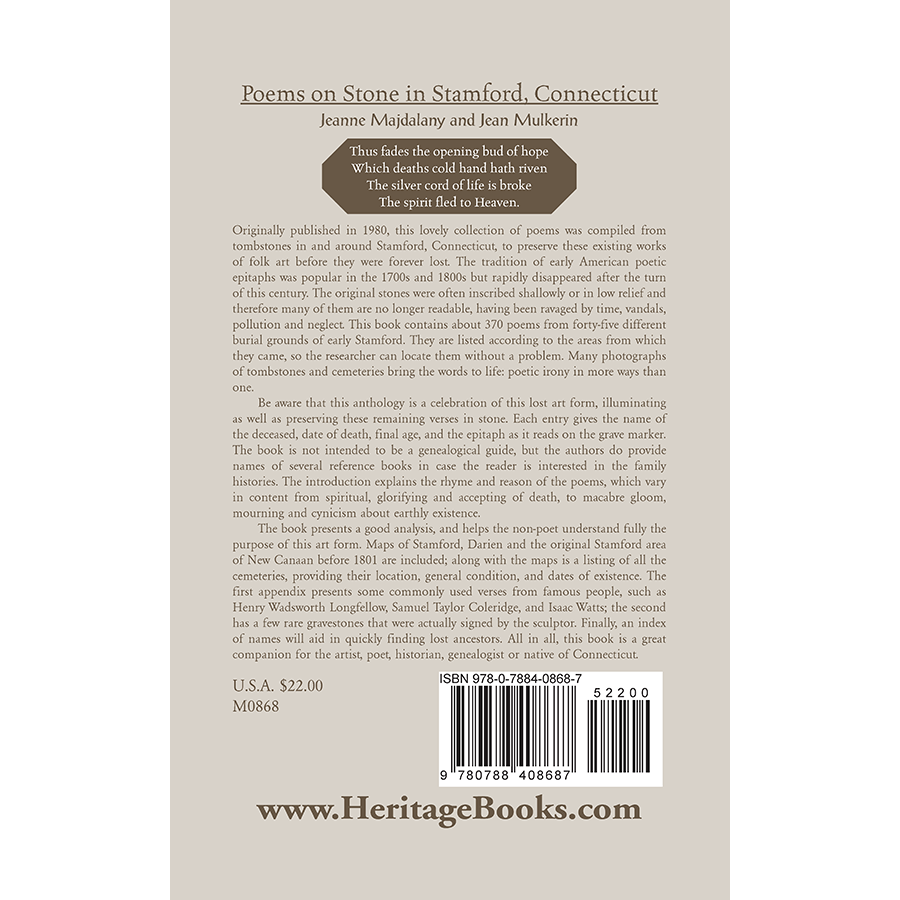 Poems on Stone in Stamford, Connecticut back cover