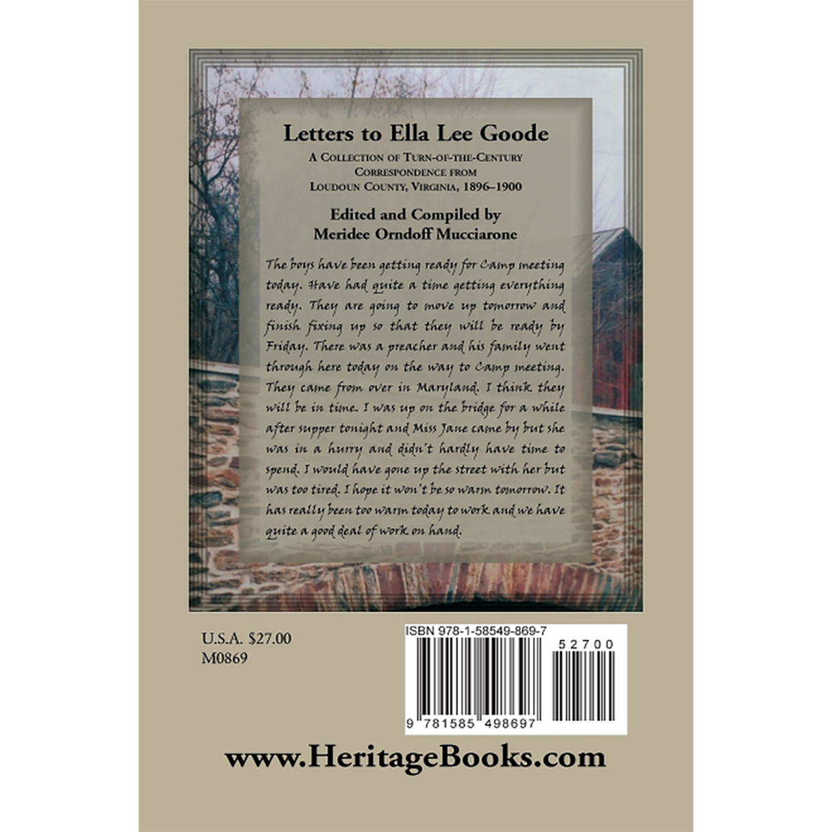 Letters to Ella Lee Goode: A Collection of Turn-of-the-Century Correspondence from Loudoun County, Virginia, 1896-1900 back cover
