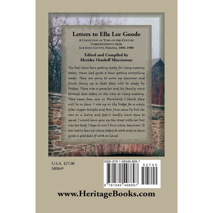 Letters to Ella Lee Goode: A Collection of Turn-of-the-Century Correspondence from Loudoun County, Virginia, 1896-1900 back cover