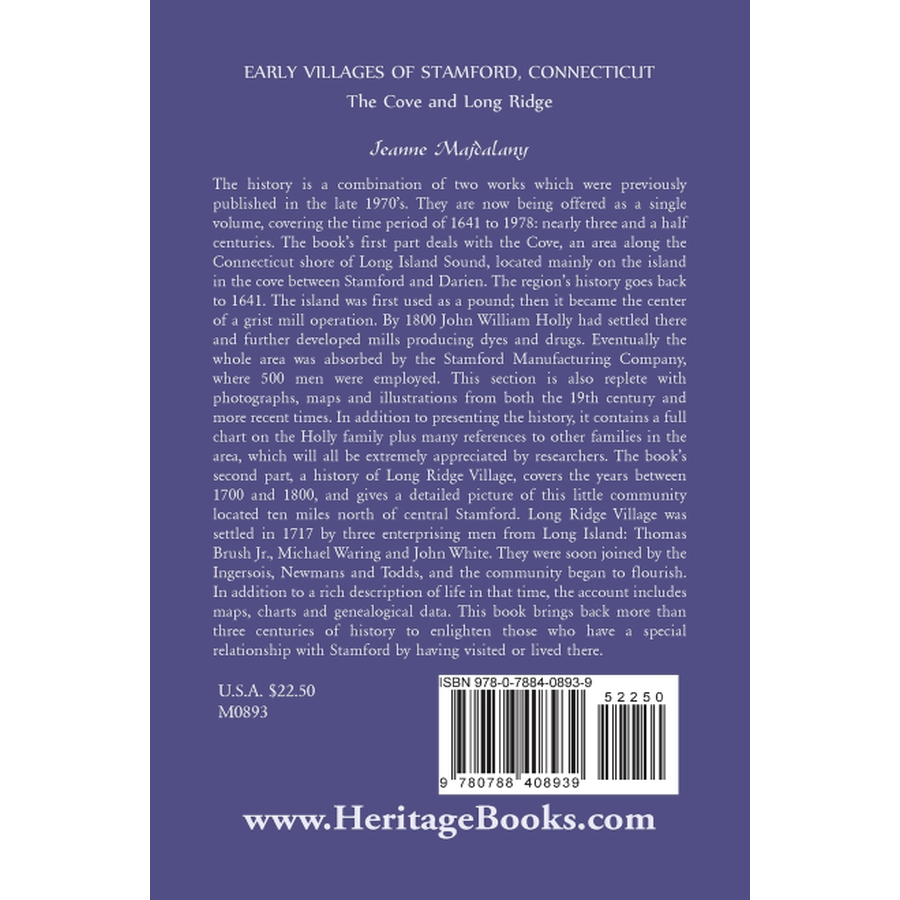 Early Villages of Stamford, Connecticut: The Cove and Long Ridge back cover