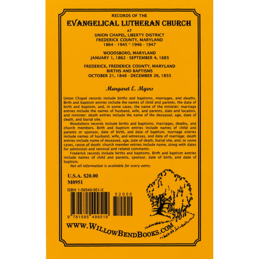 Records of the Evangelical Lutheran Church at Union Chapel, Liberty District, Frederick County, Maryland, 1864-1945, 1946-1947;… back cover