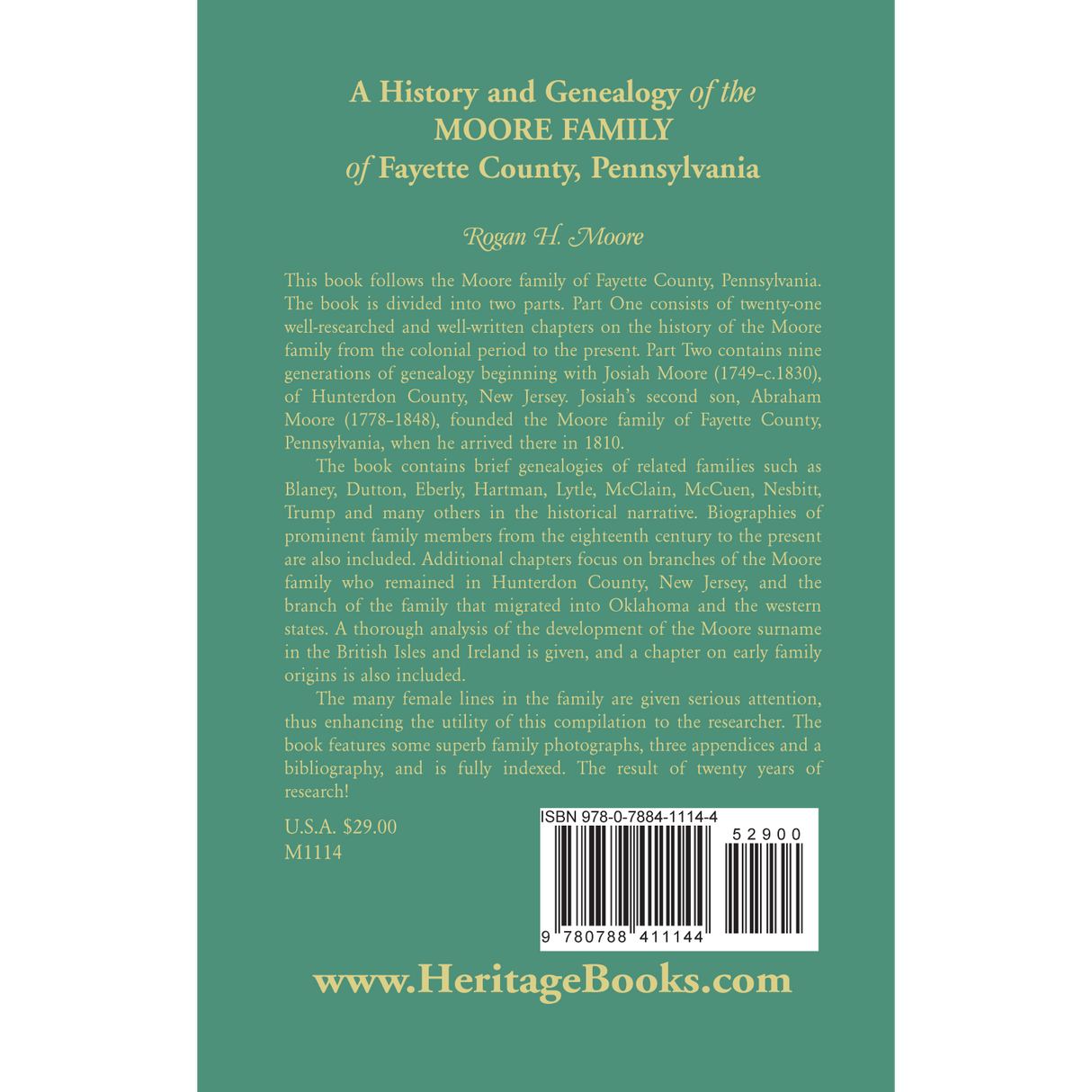 History and Genealogy of the Moore Families of Fayette County, Pennsylvania back cover