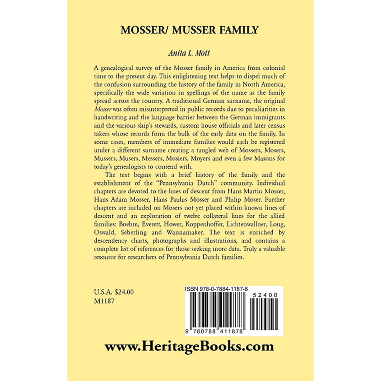 Mosser / Musser Family back cover