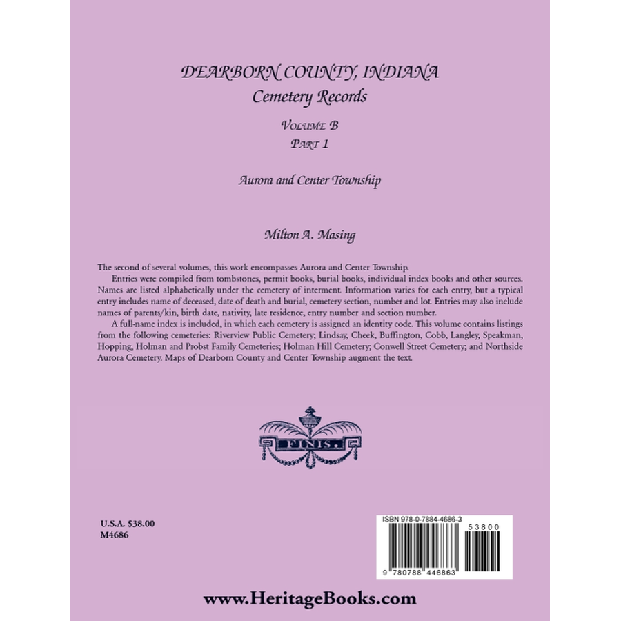 Dearborn County, Indiana, Cemetery Records, Volume B Part 1 back cover
