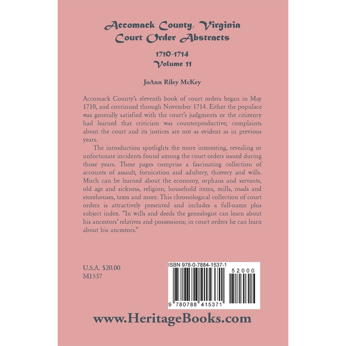 Accomack County, Virginia, Court Order Abstracts, Volume 11: 1710-1714 back cover