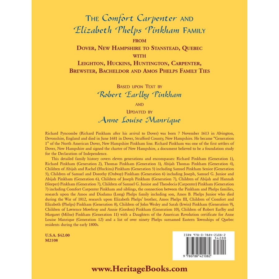The Comfort Carpenter and Elizabeth Phelps Pinkham Family back cover