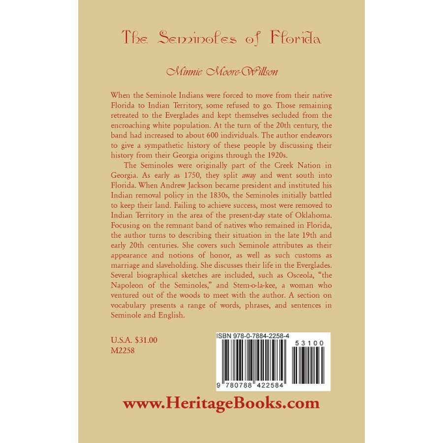 The Seminoles of Florida back cover