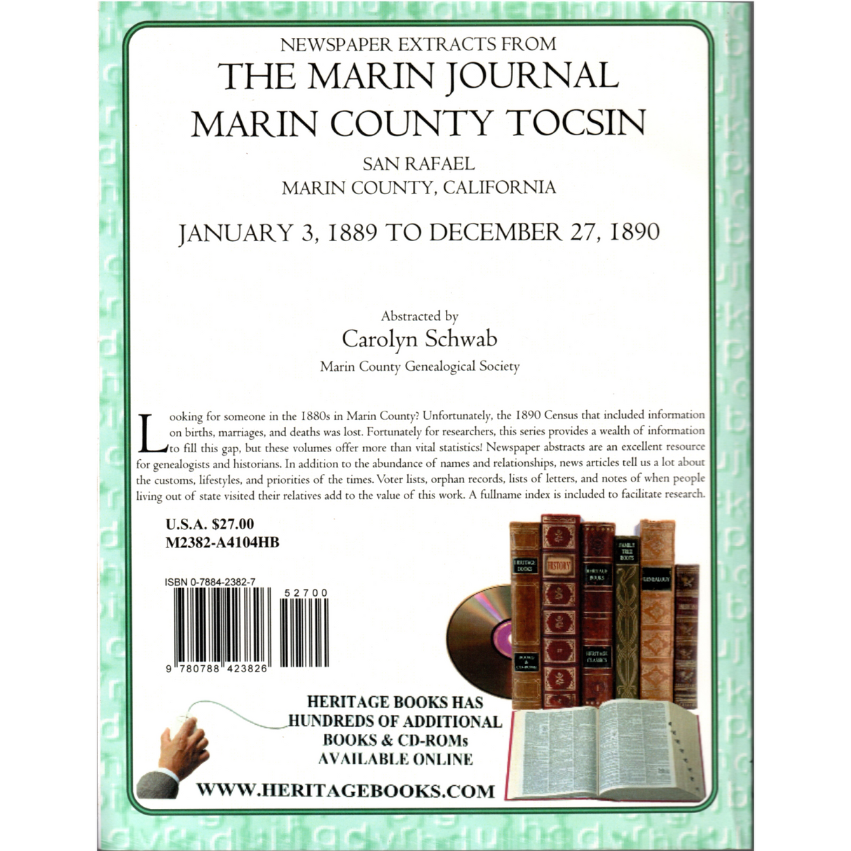 Newspaper Extracts from The Marin Journal, Marin County Tocsin, San Rafael, Marin County, California, January 3, 1889 to December 27, 1890 back cover
