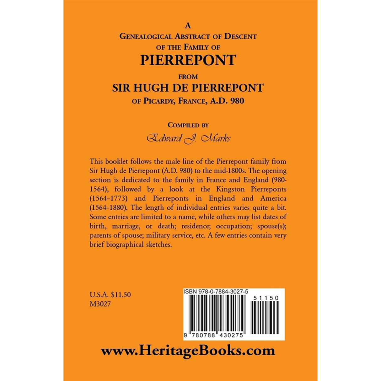 A Genealogical Abstract of Descent of the Family of Pierrepont back cover
