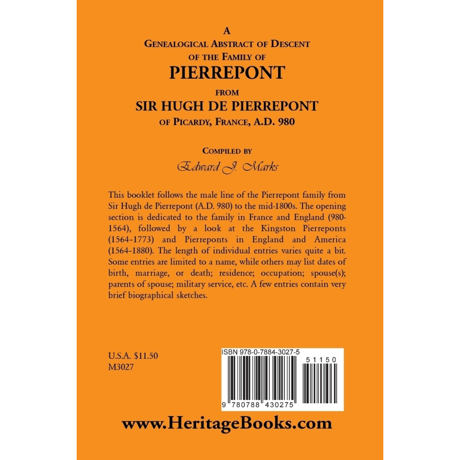 A Genealogical Abstract of Descent of the Family of Pierrepont back cover