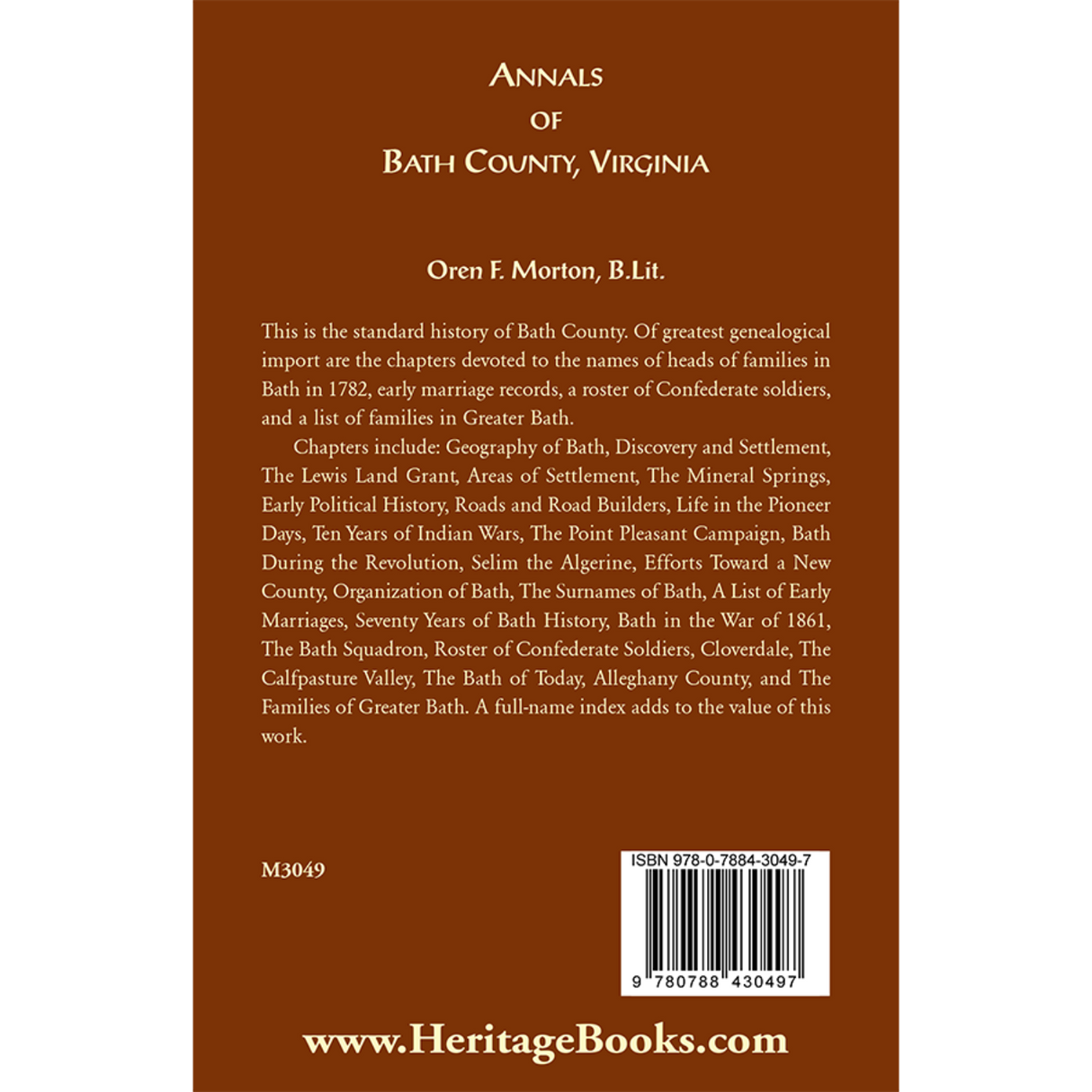Annals of Bath County, Virginia back cover