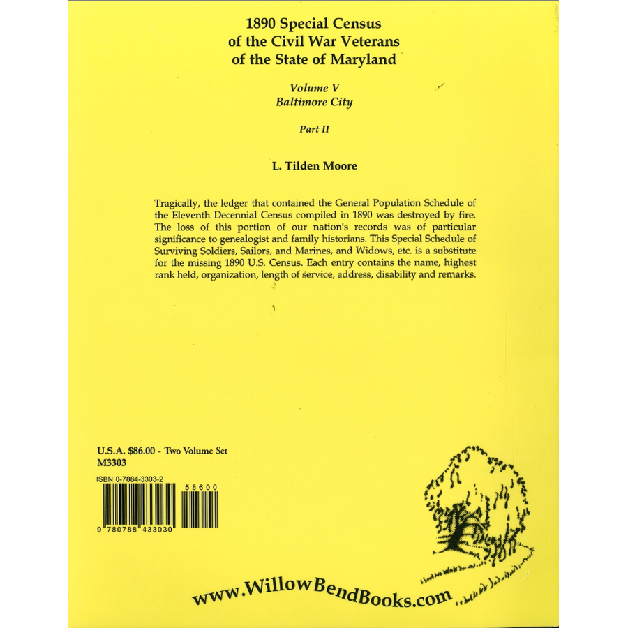 1890 Special Census of the Civil War Veterans of the State of Maryland, Volume V, Baltimore City, Part II back cover