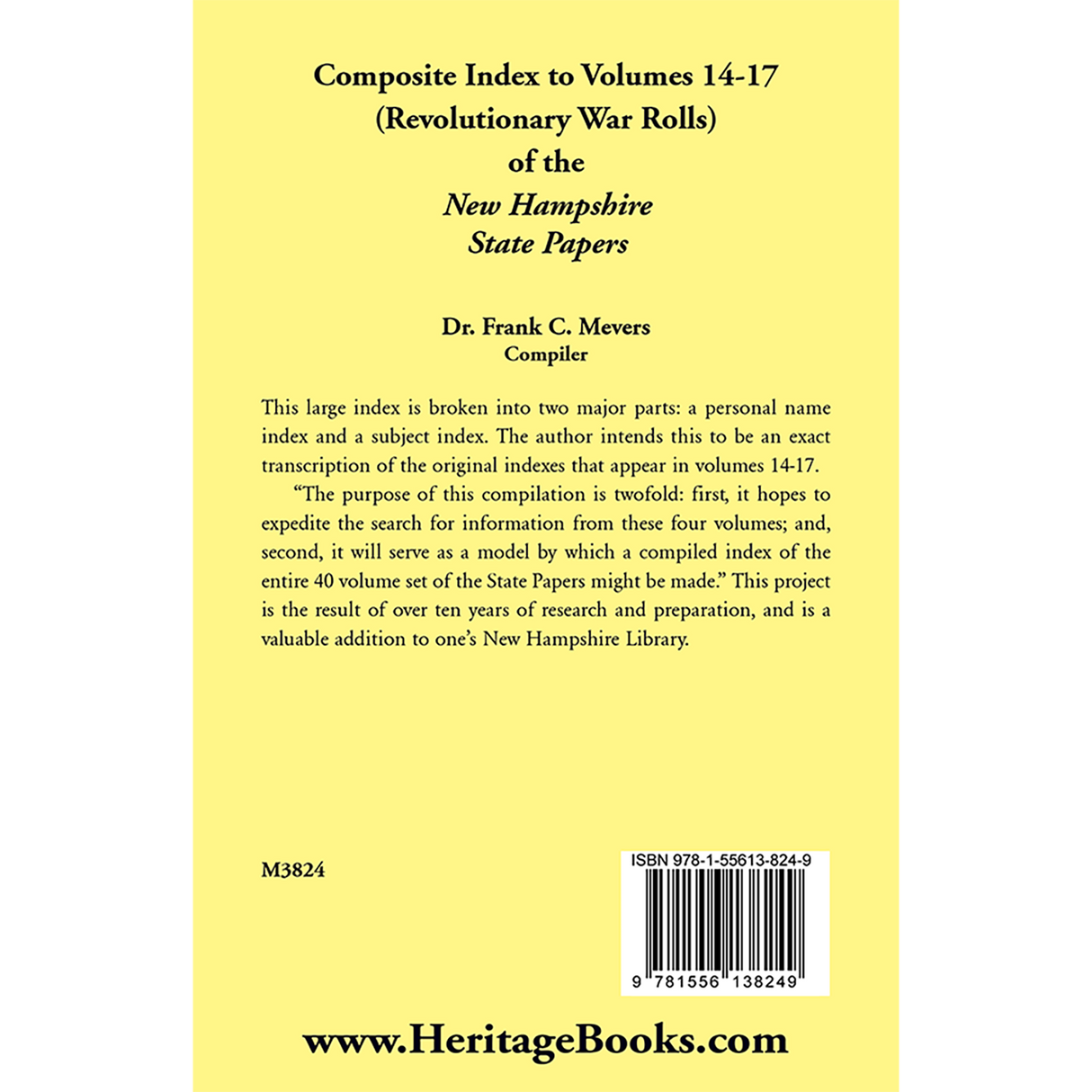 Composite Index to Volumes 14-17 (Revolutionary War Rolls) of the New Hampshire State Papers back cover