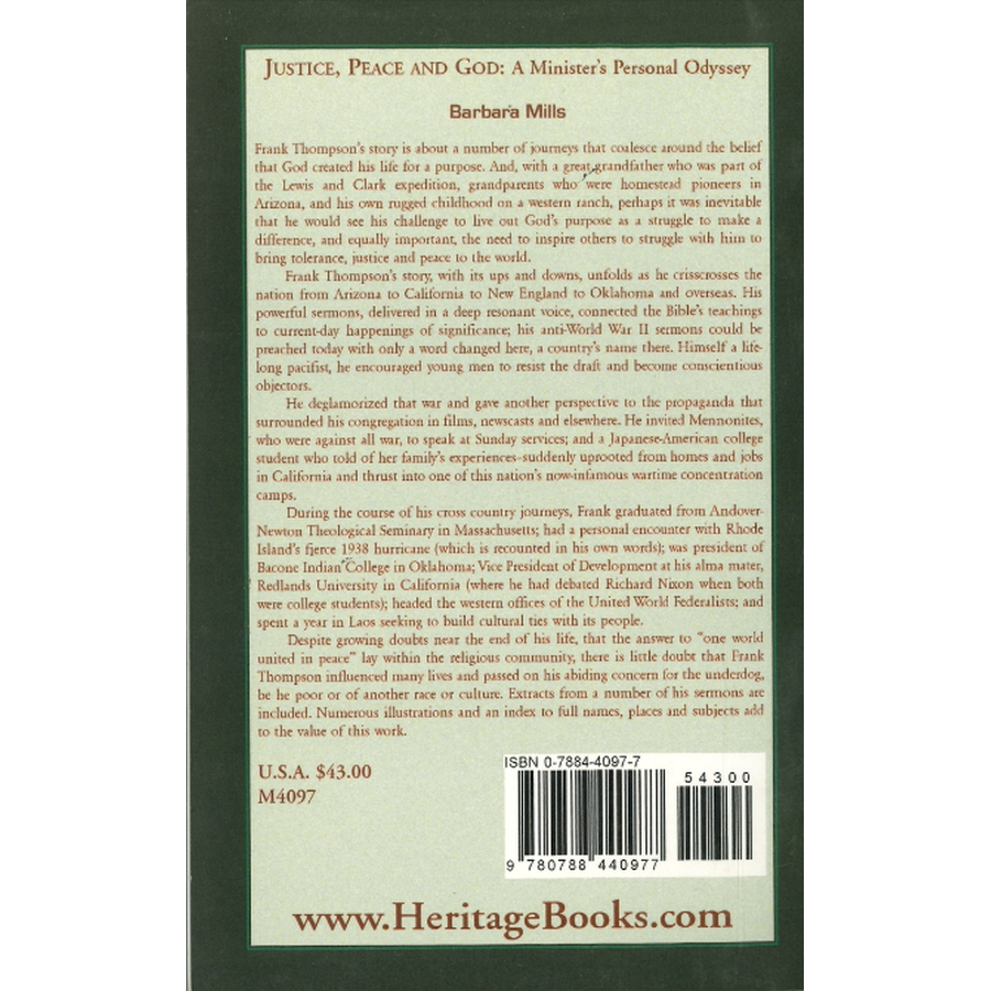 Justice, Peace and God: A Minister's Personal Odyssey back cover