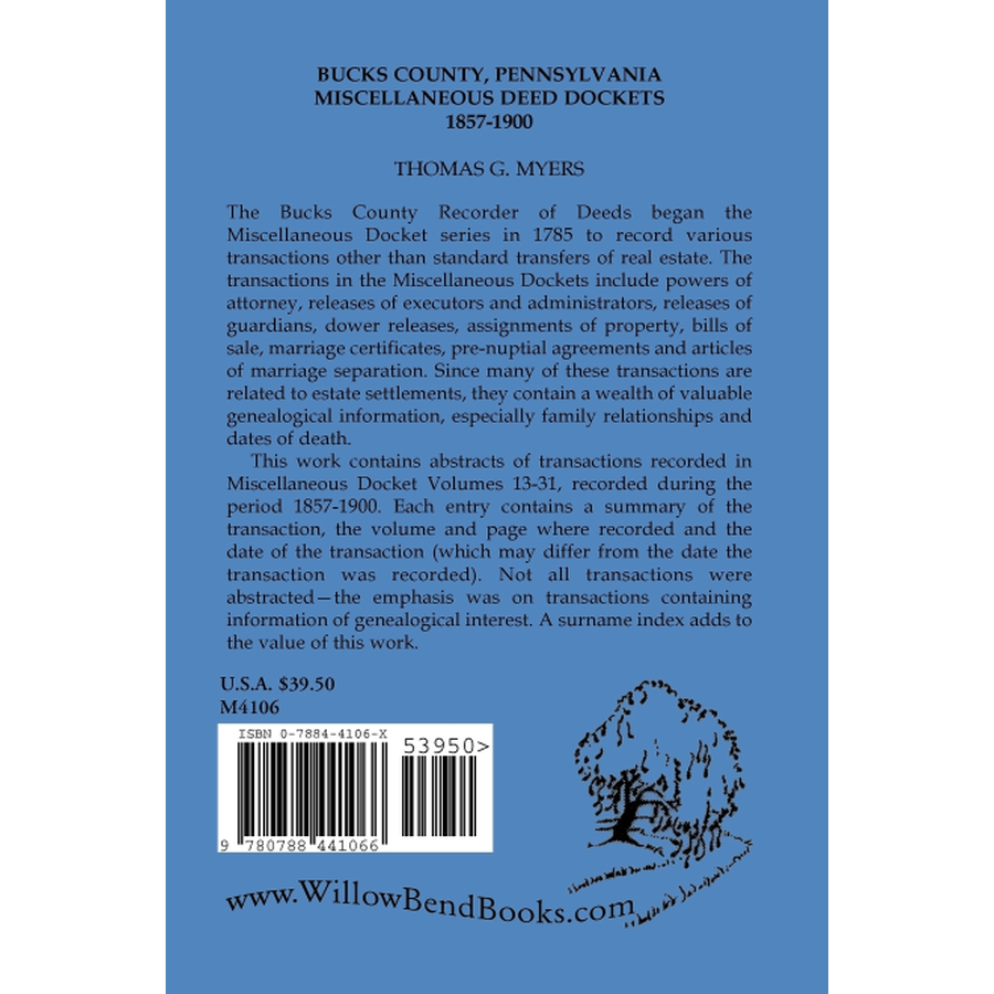 Bucks County, Pennsylvania Miscellaneous Deed Dockets 1857-1900 back cover