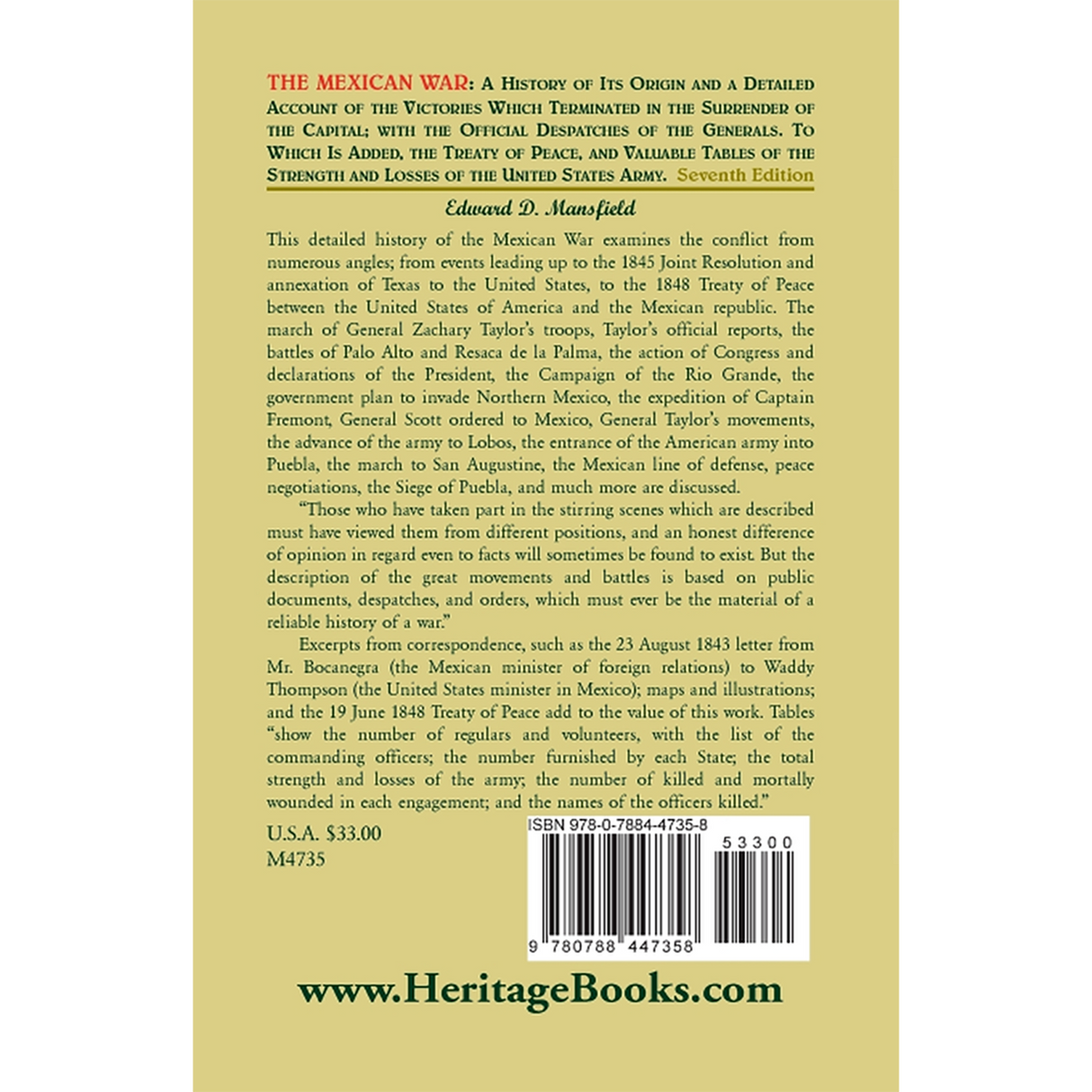 The Mexican War: A History of its origin back cover