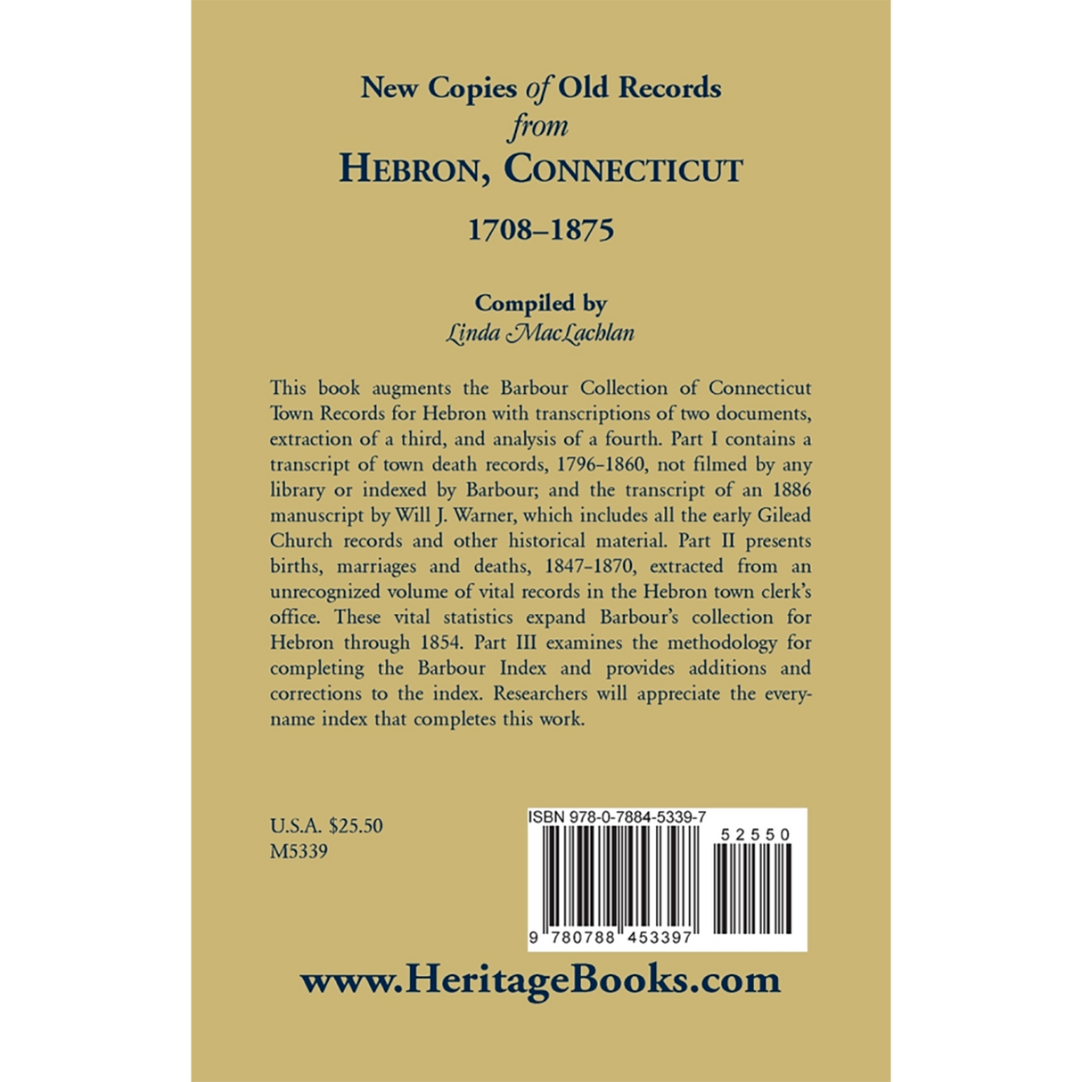 New Copies of Old Records from Hebron, Connecticut, 1708-1875 back cover