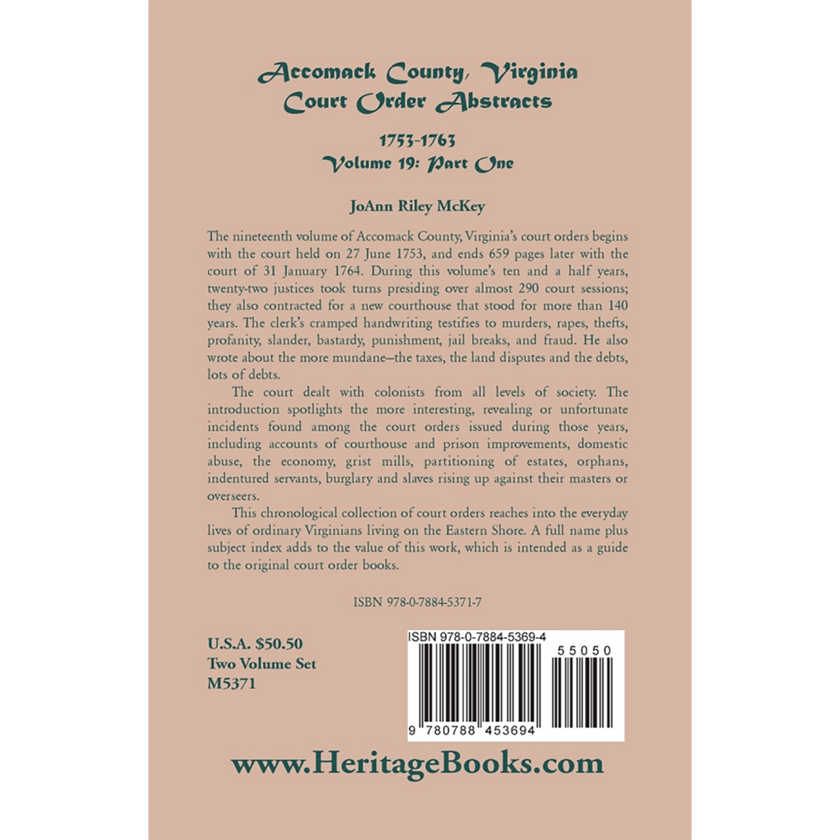Accomack County, Virginia Court Order Abstracts, Volume 19: 1753-1763, Part I back cover
