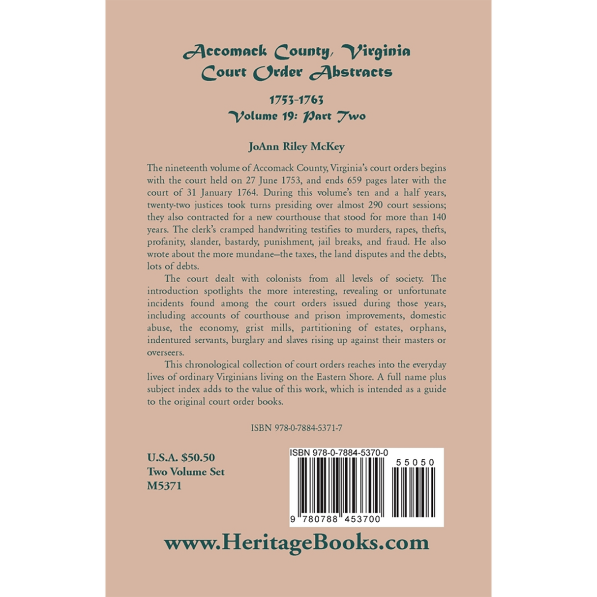 Accomack County, Virginia Court Order Abstracts, Volume 19: 1753-1763, Part II back cover