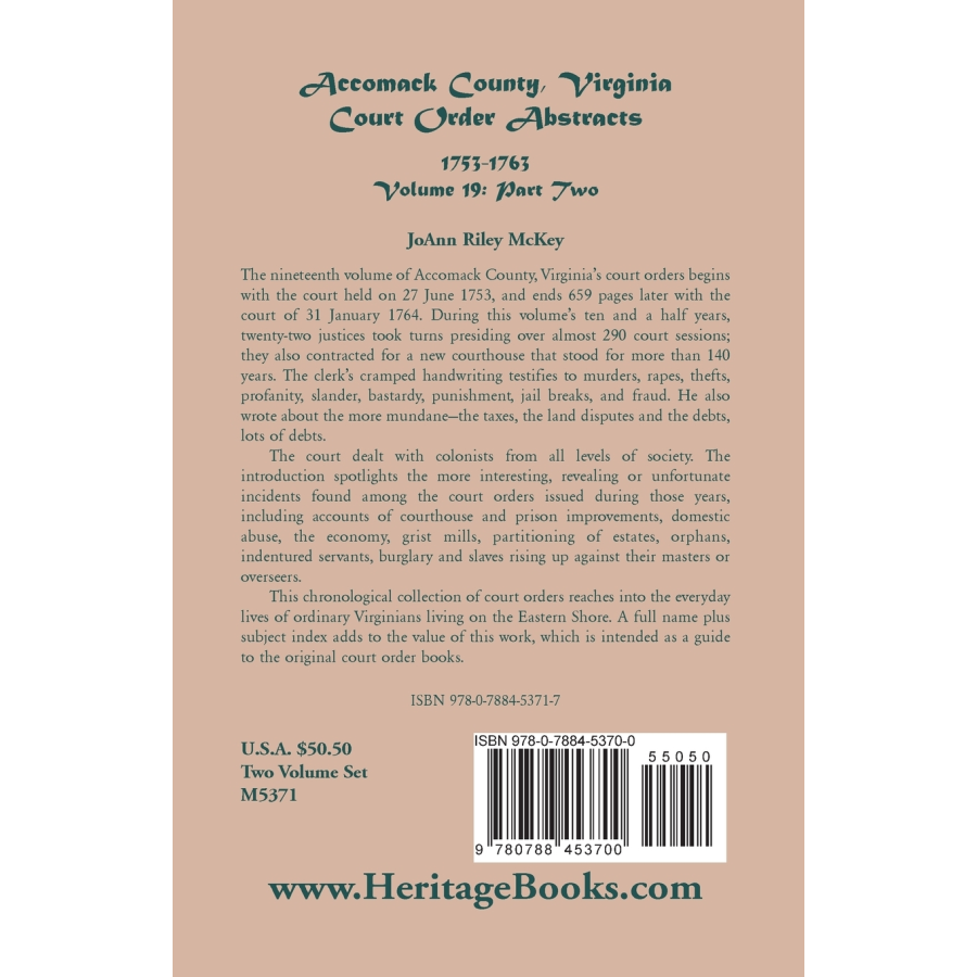 Accomack County, Virginia Court Order Abstracts, Volume 19: 1753-1763, Part II back cover