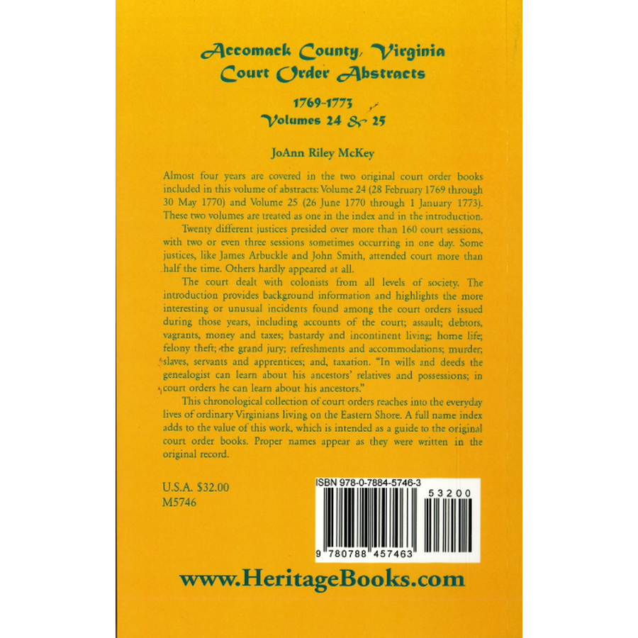 Accomack County, Virginia Court Order Abstracts, Volumes 24 and 25: 1769-1773 back cover