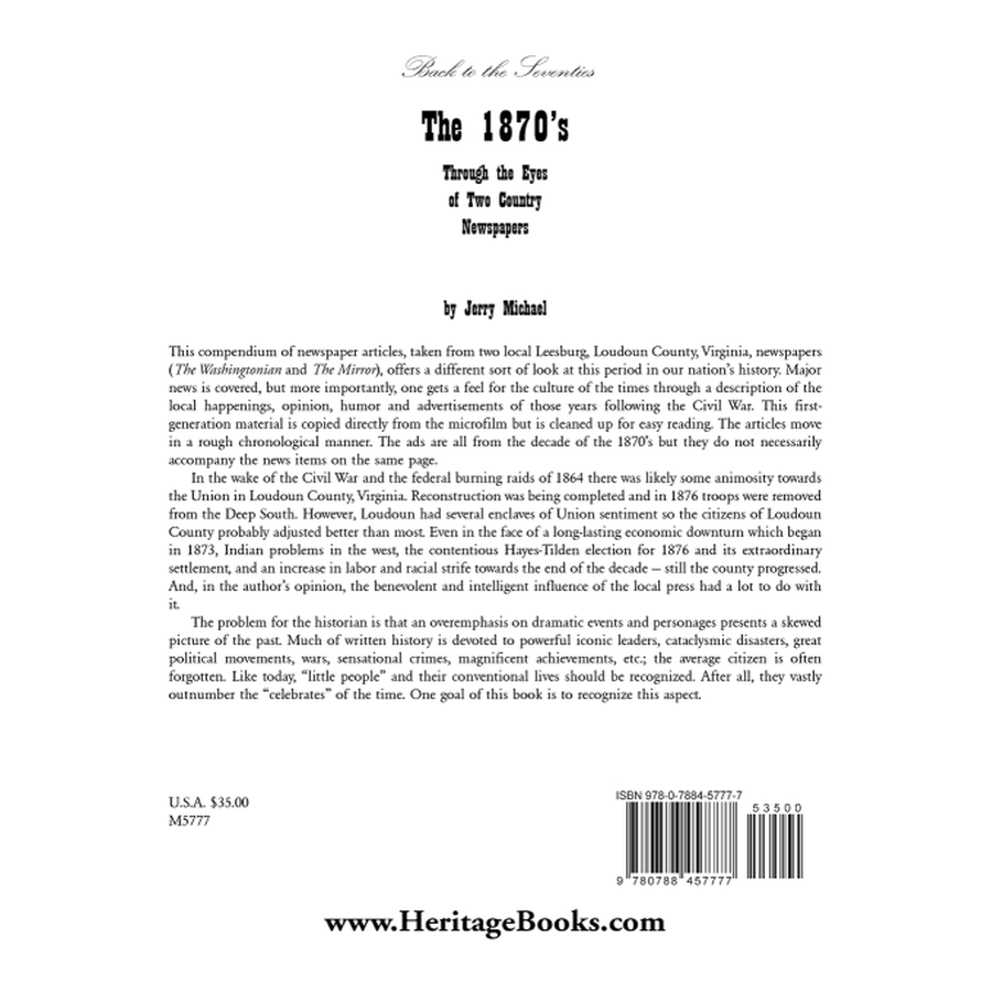 Back to the Seventies: The 1870s Through the Eyes of Two Country Newspapers back cover