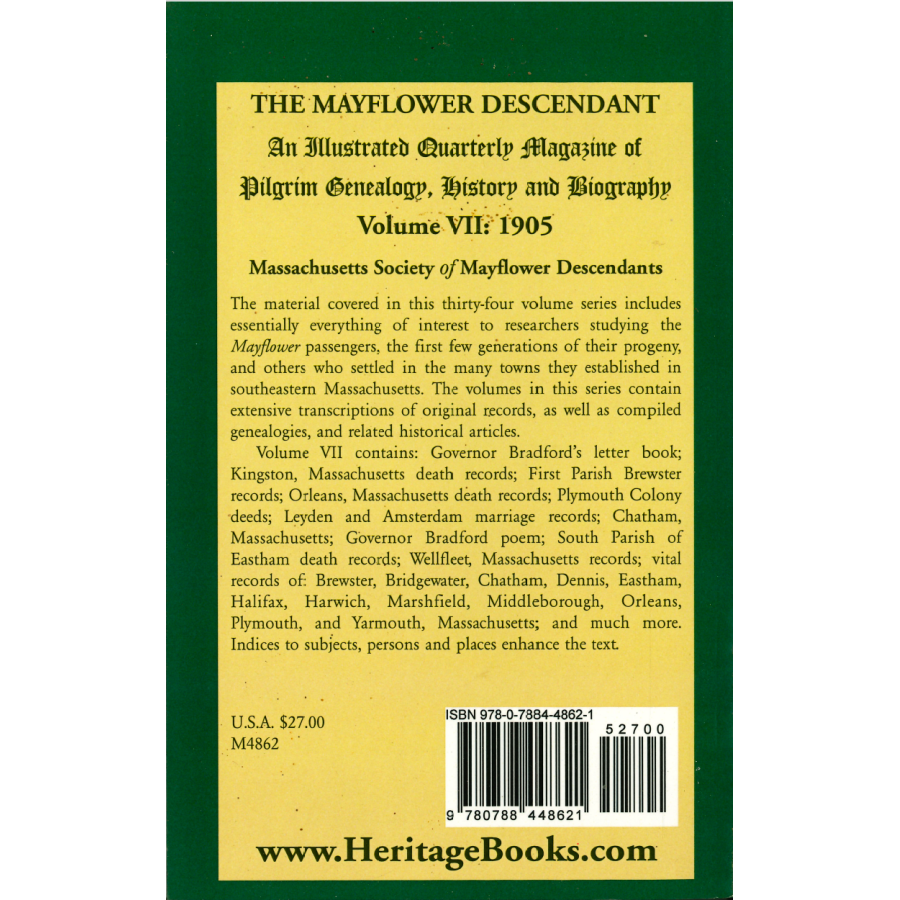 The Mayflower Descendant, Volume 7, 1905 back cover