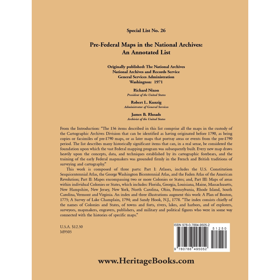 Special List 26: Pre-Federal Maps in the National Archives, an Annotated List back cover