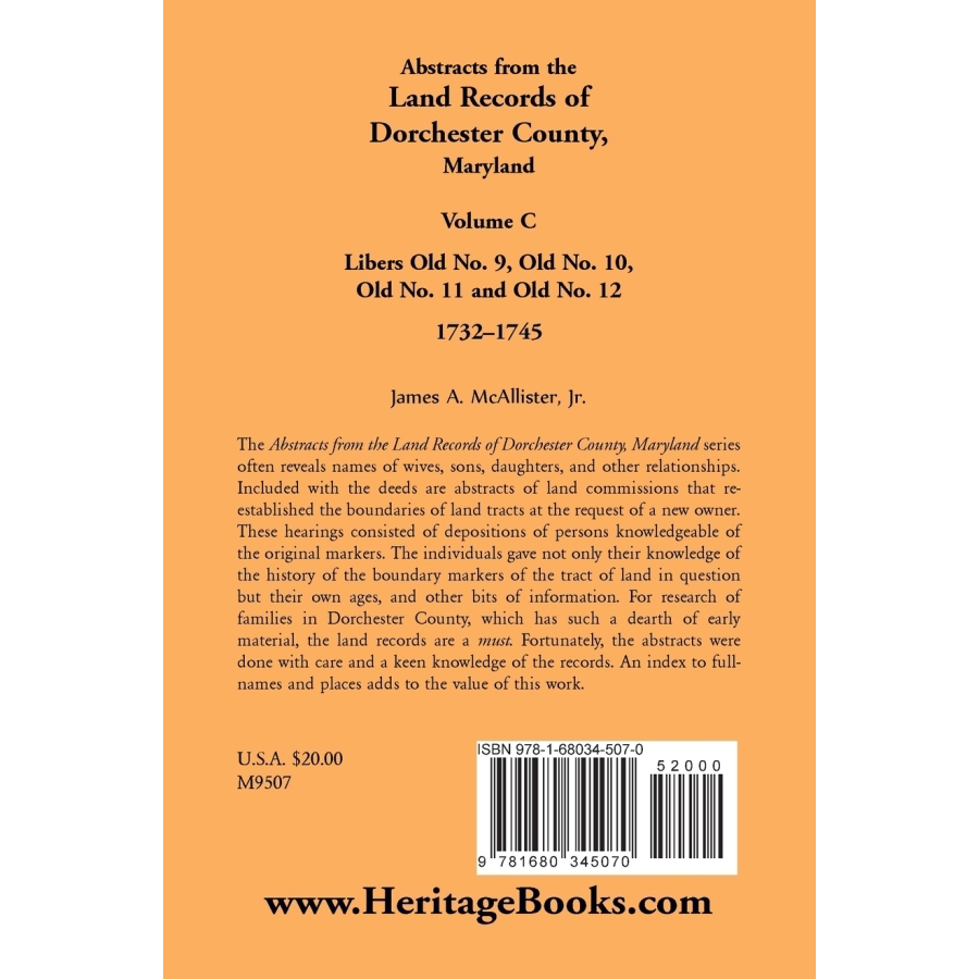 Abstracts from the Land Records of Dorchester County, Maryland, Volume C: 1732-1745 back cover