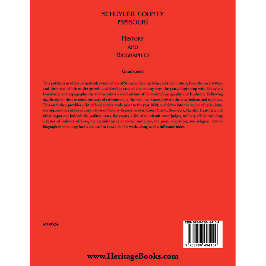 Schuyler County, Missouri History and Biographies back cover