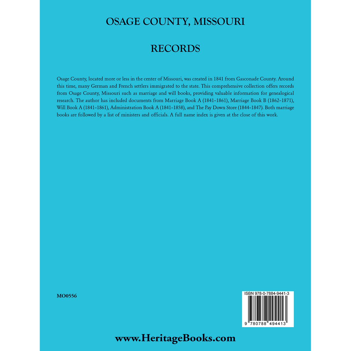 Osage County, Missouri Records back cover