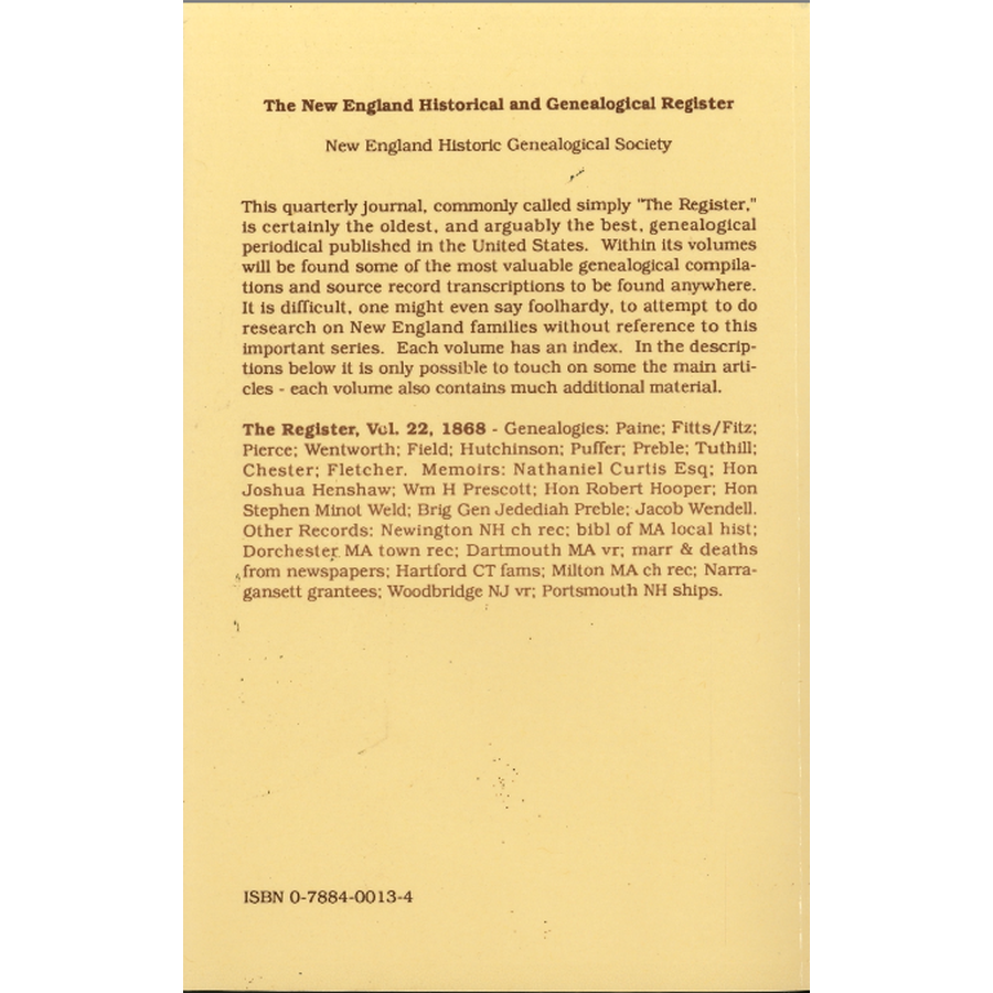 The New England Historical and Genealogical Register, Volume 22, 1868 back cover
