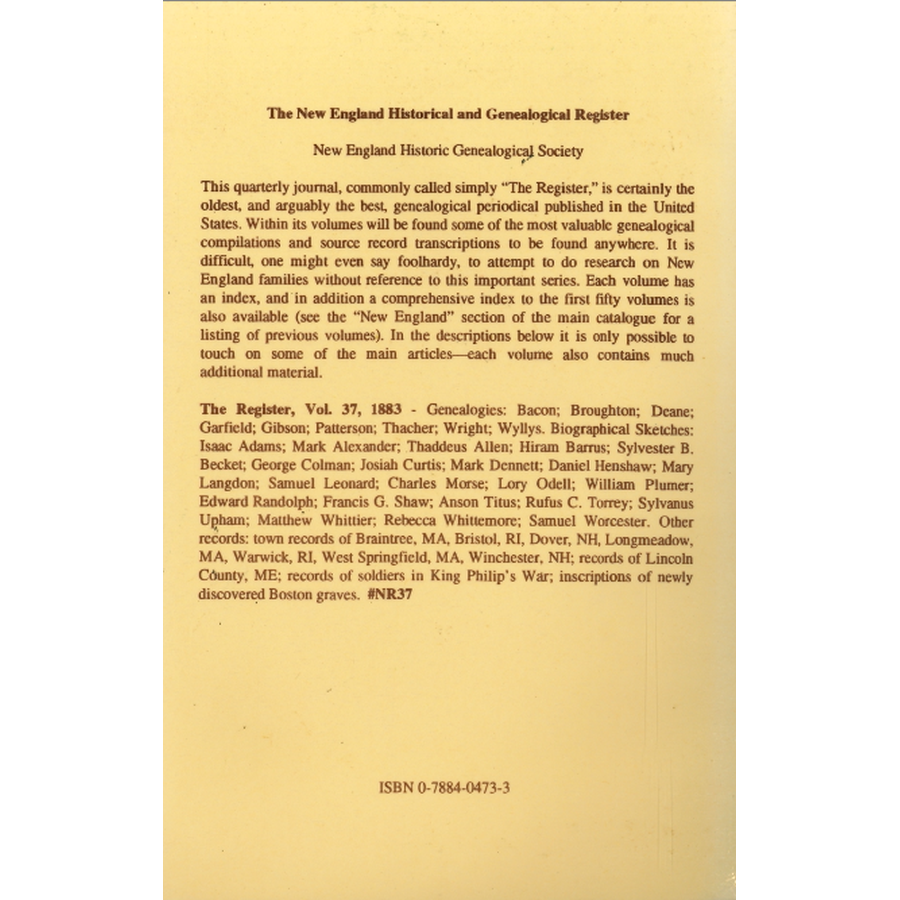 The New England Historical and Genealogical Register, Volume 37, 1883 back cover