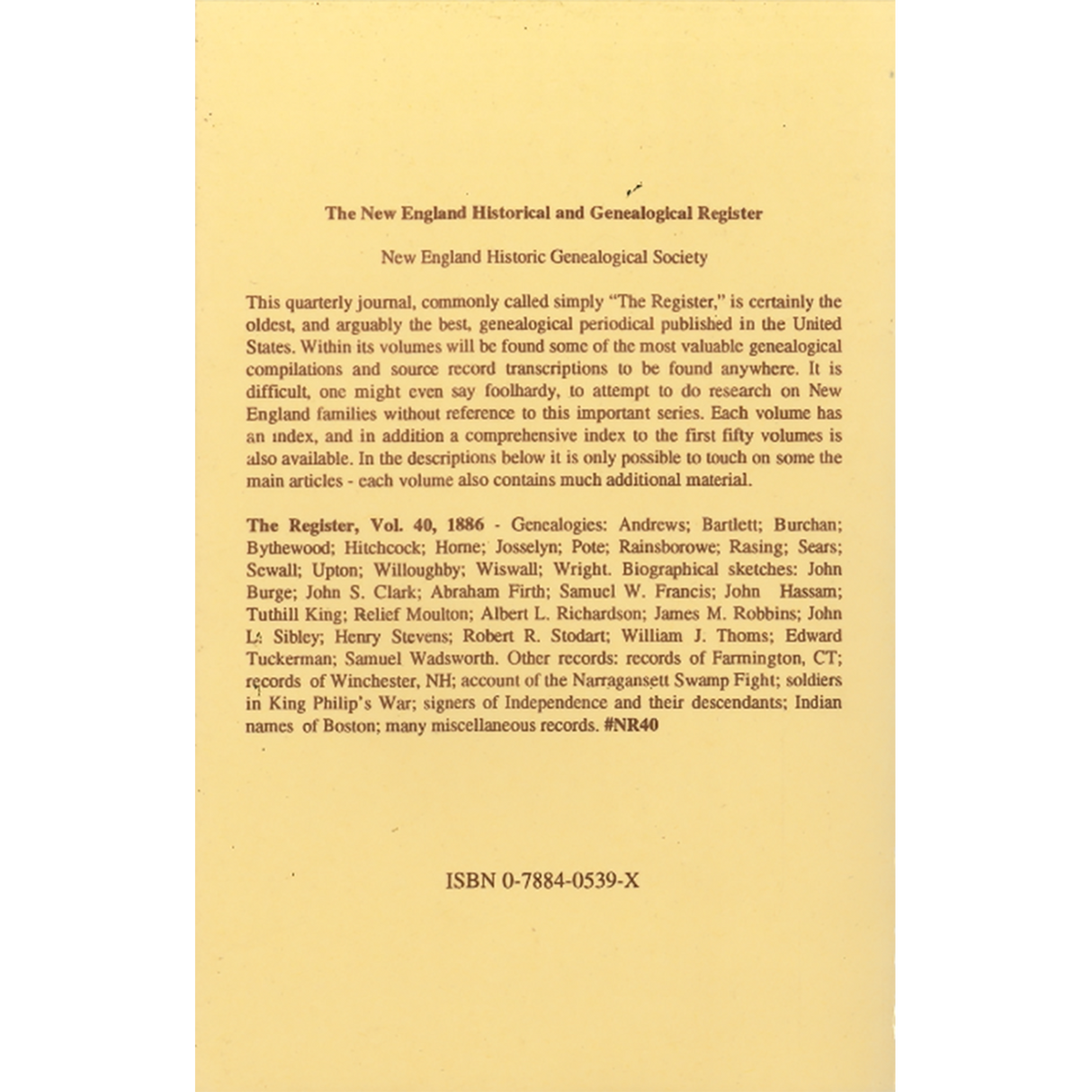The New England Historical and Genealogical Register, Volume 40, 1886 back cover