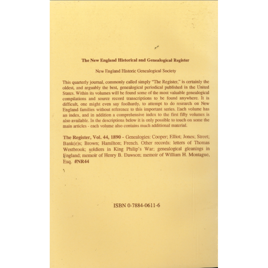 The New England Historical and Genealogical Register, Volume 44, 1890 back cover