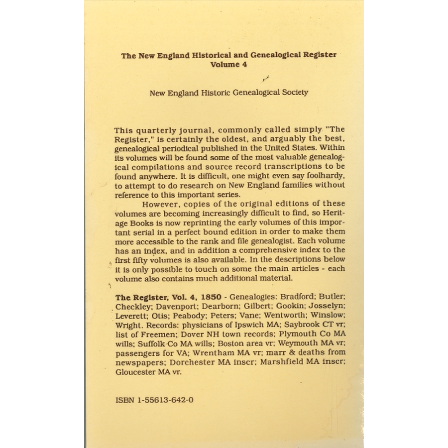 The New England Historical and Genealogical Register, Volume 4, 1850 back cover