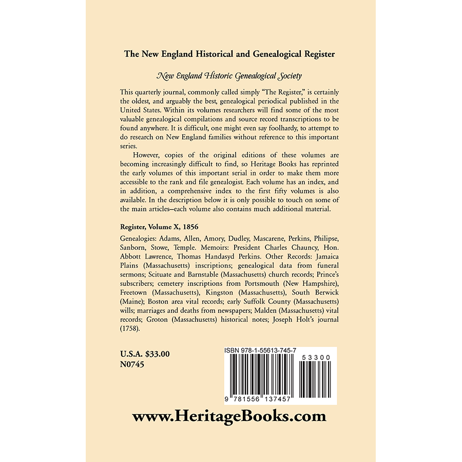 The New England Historical and Genealogical Register, Volume 10, 1856 back cover