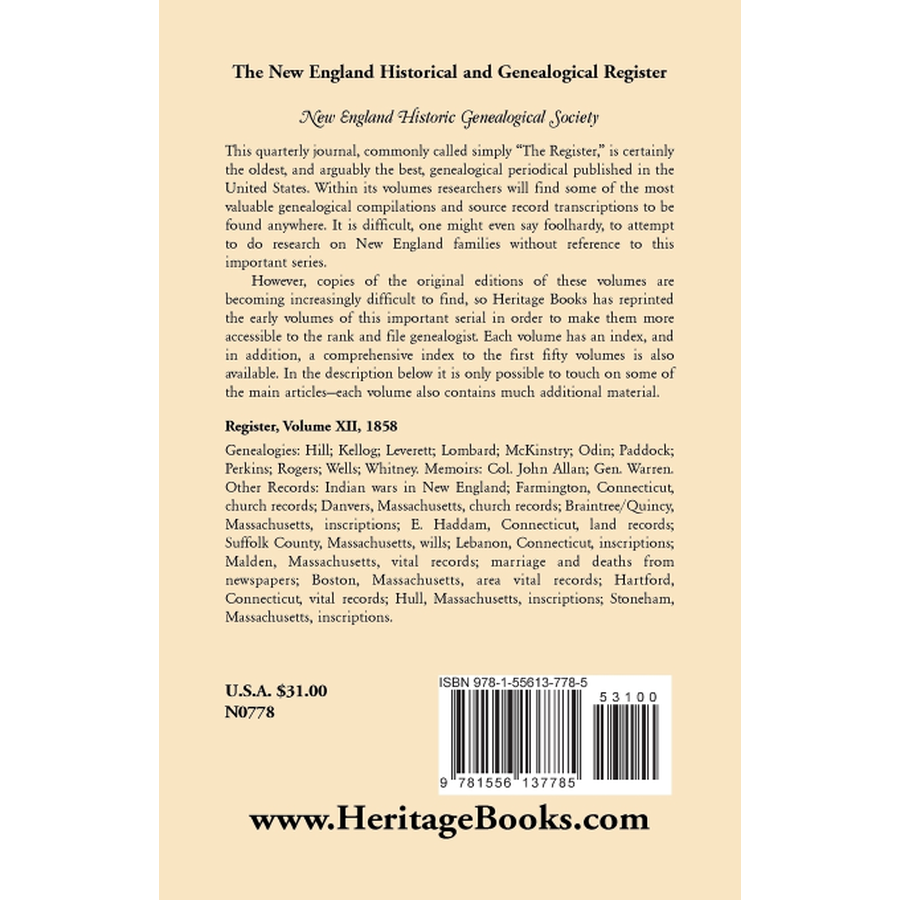 The New England Historical and Genealogical Register, Volume 12, 1858 back cover