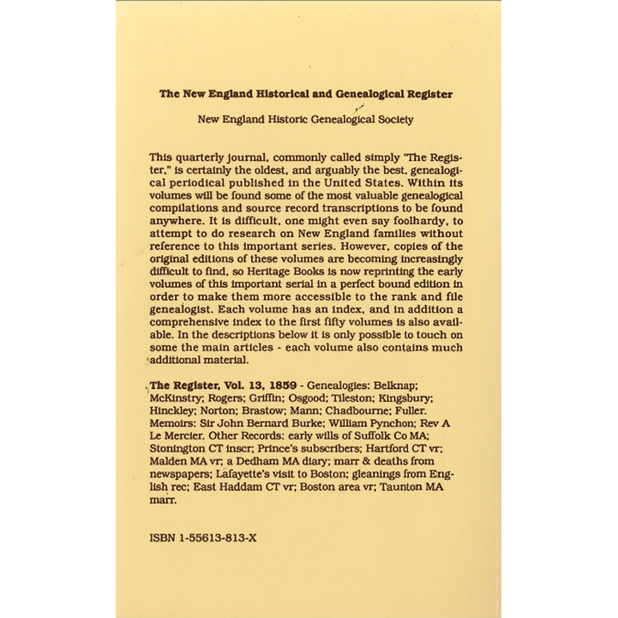 The New England Historical and Genealogical Register, Volume 13, 1859 back cover