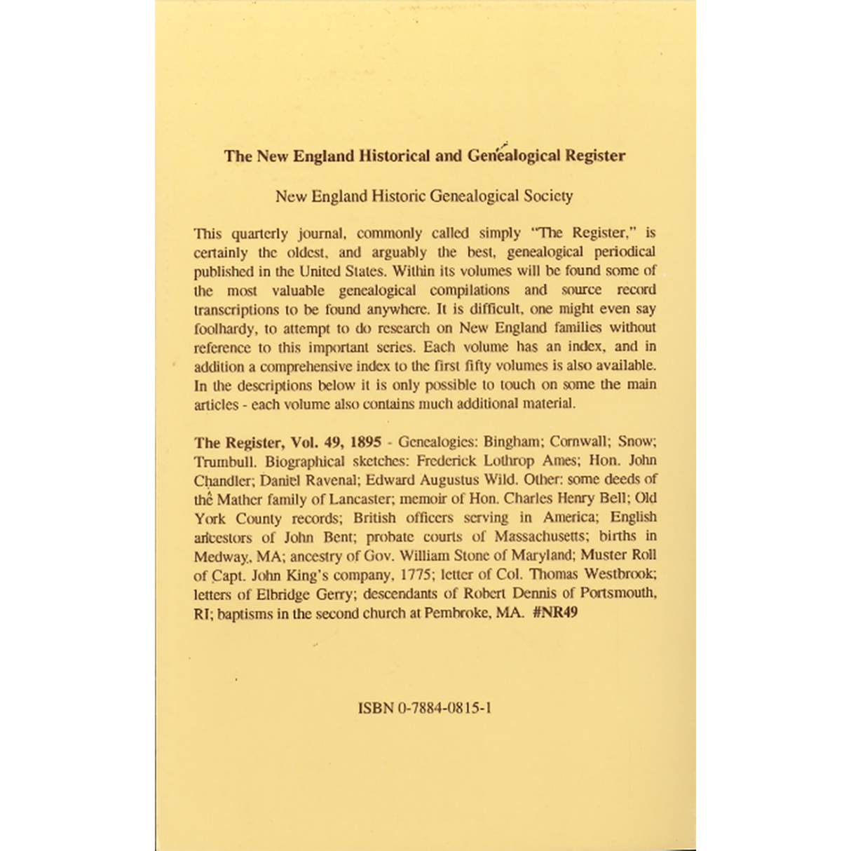 The New England Historical and Genealogical Register, Volume 49, 1895 back cover