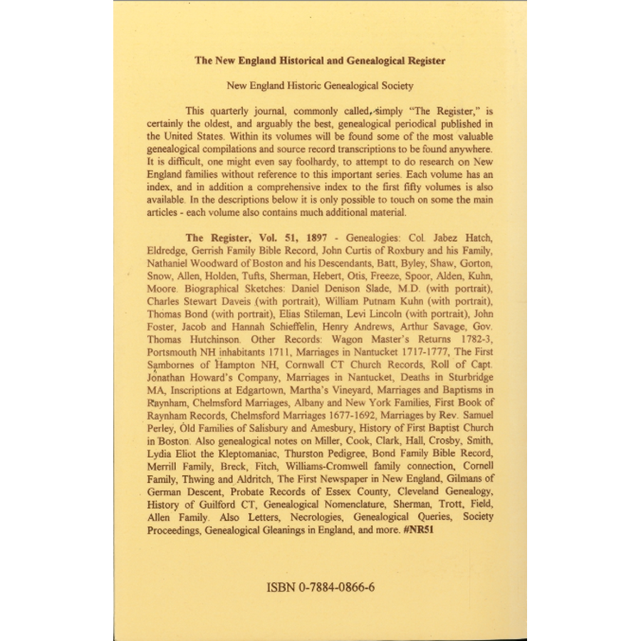 The New England Historical and Genealogical Register, Volume 51, 1897 back cover