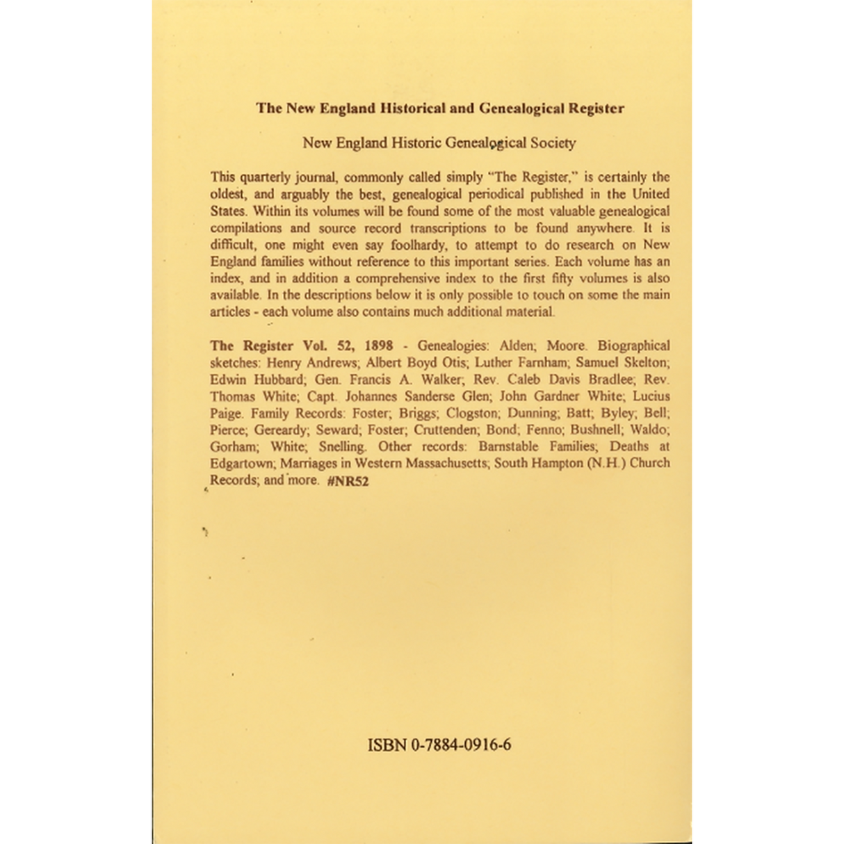 The New England Historical and Genealogical Register, Volume 52, 1898 back cover