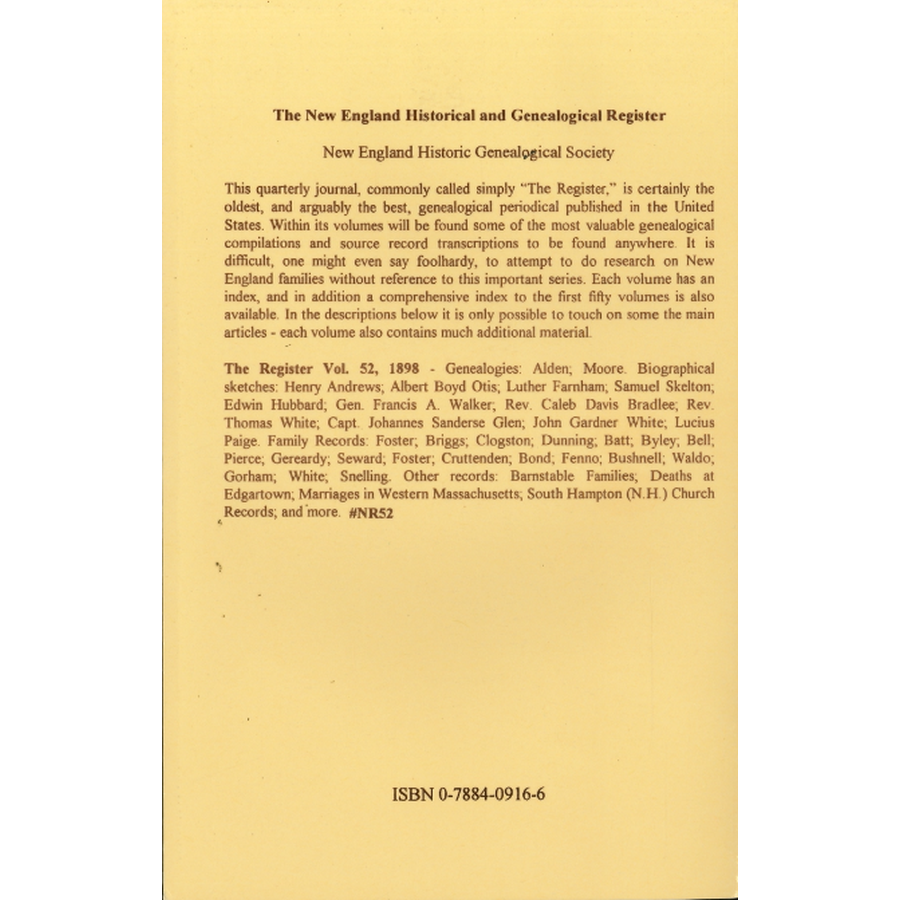 The New England Historical and Genealogical Register, Volume 52, 1898 back cover